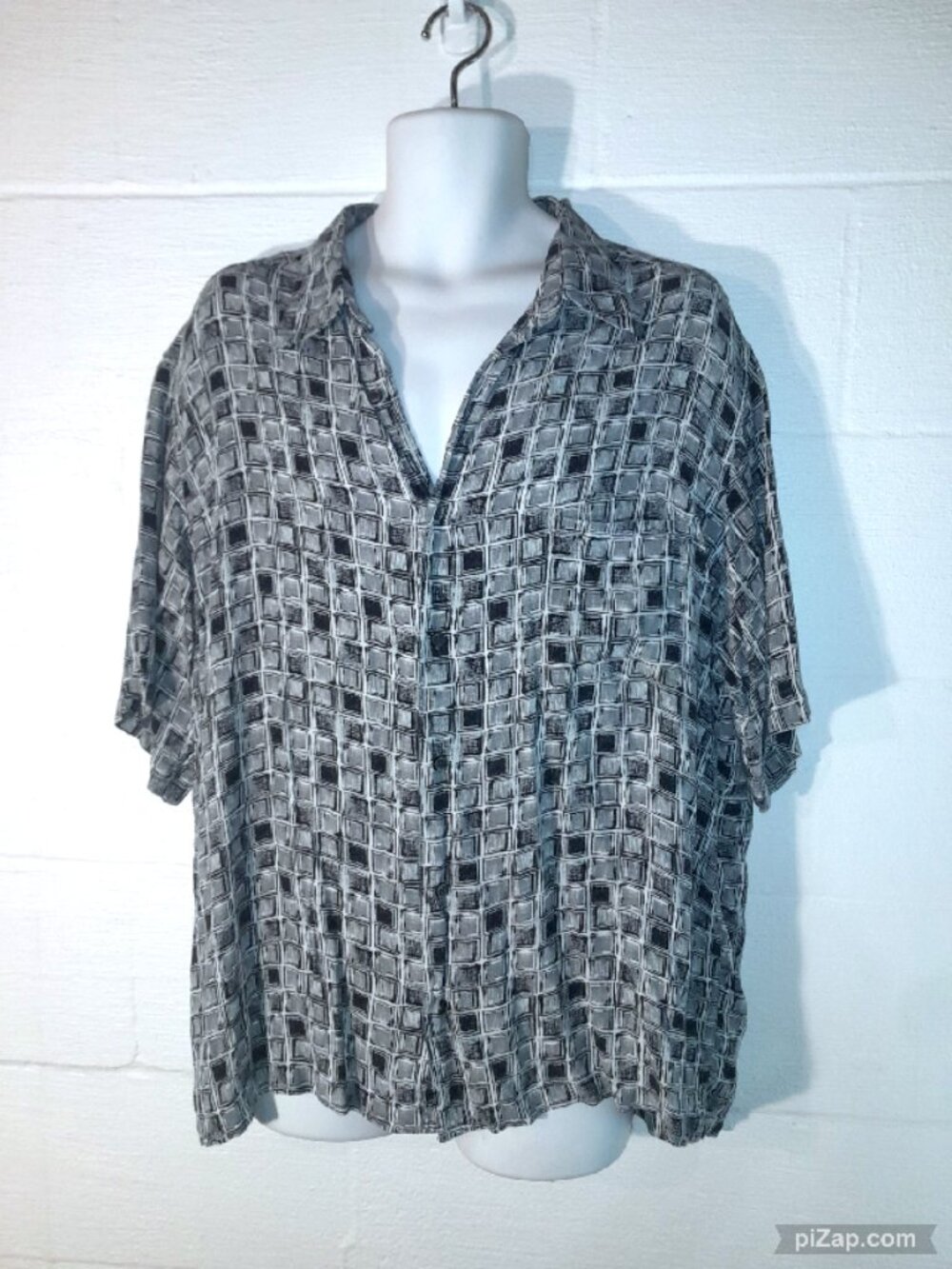 Claiborne Men's XXL Big & Tall Button Down Casual Shirt Black White Y2K Relaxed